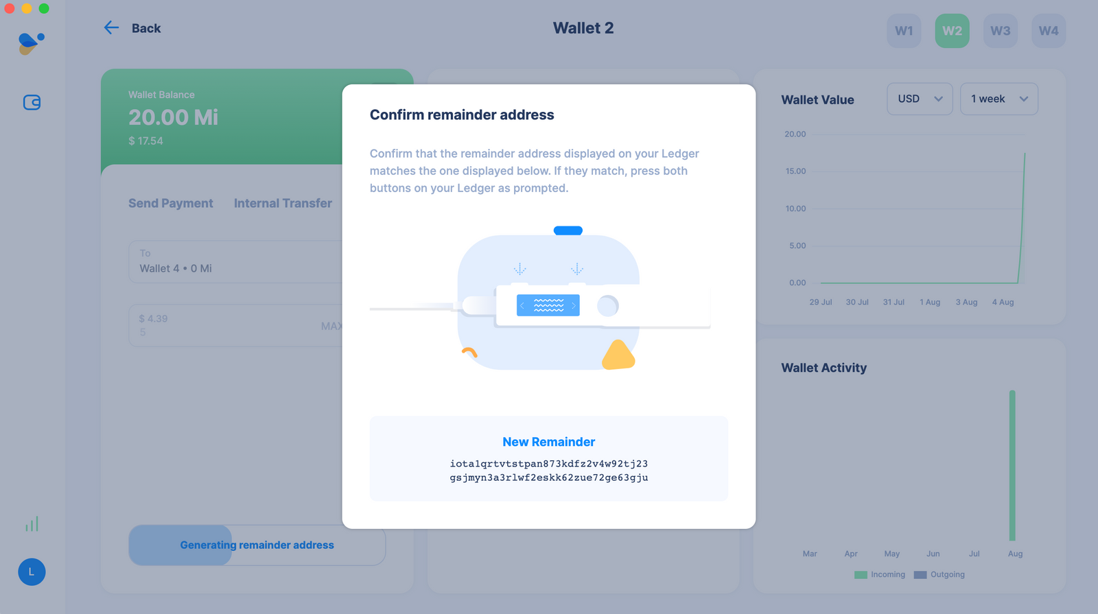 confirm remainder address ledger